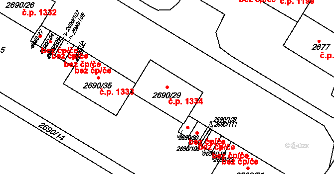 Slavkov u Brna 1334 na parcele st. 2690/29 v KÚ Slavkov u Brna, Katastrální mapa