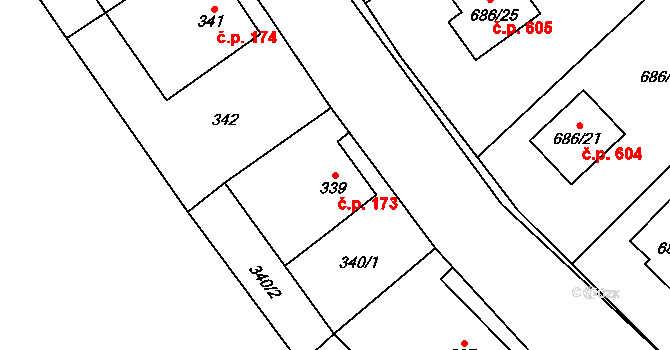 Krmelín 173 na parcele st. 339 v KÚ Krmelín, Katastrální mapa