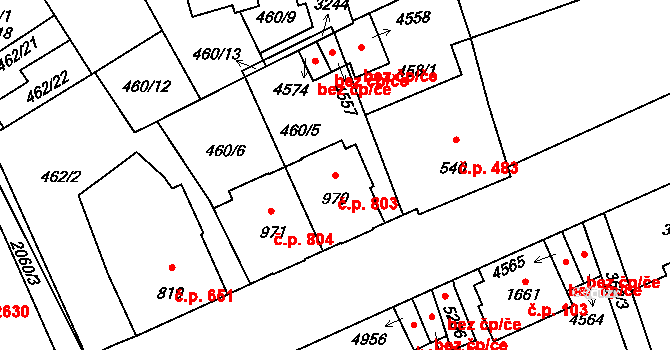 Šumperk 803 na parcele st. 970 v KÚ Šumperk, Katastrální mapa