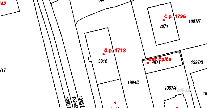 Šumperk 1718 na parcele st. 3316 v KÚ Šumperk, Katastrální mapa