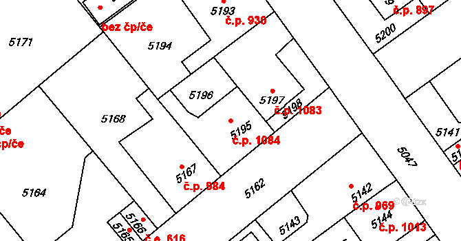 Kročehlavy 1084, Kladno na parcele st. 5195 v KÚ Kročehlavy, Katastrální mapa