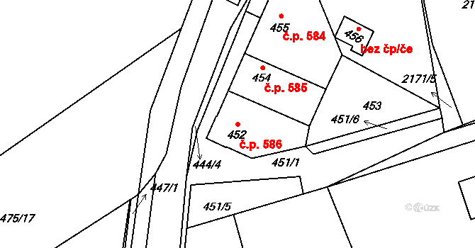 Libušín 586 na parcele st. 452 v KÚ Libušín, Katastrální mapa