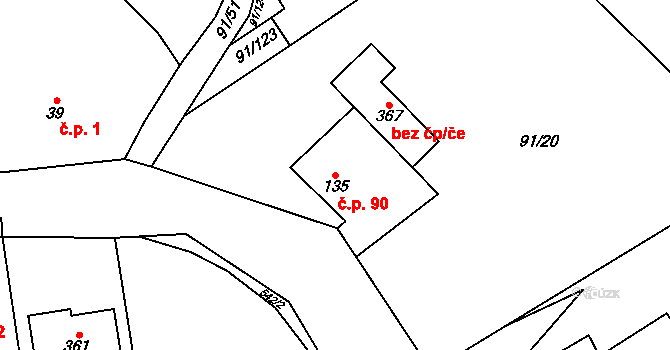 Chrustenice 90 na parcele st. 135 v KÚ Chrustenice, Katastrální mapa