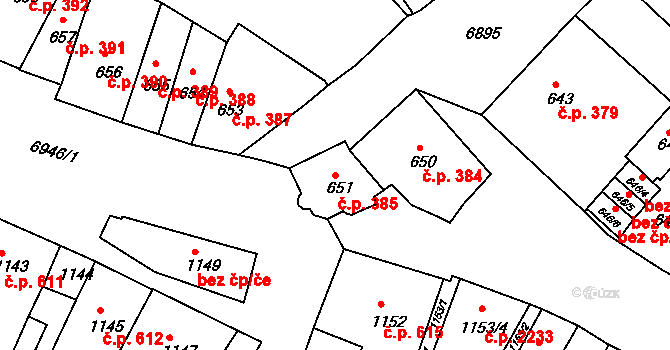 Boskovice 385 na parcele st. 651 v KÚ Boskovice, Katastrální mapa