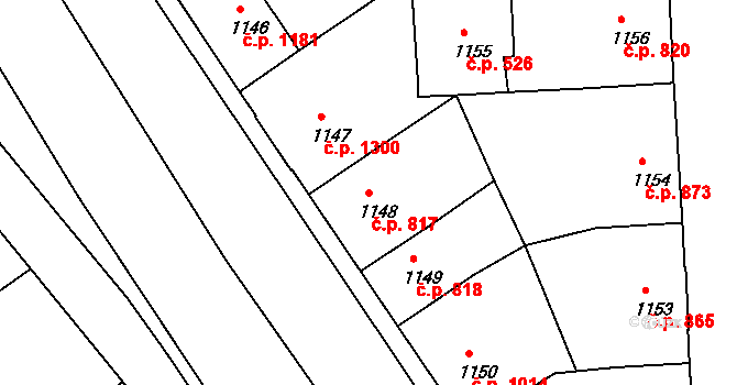 Děčín IV-Podmokly 817, Děčín na parcele st. 1148 v KÚ Podmokly, Katastrální mapa