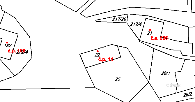 Žloukovice 11, Nižbor na parcele st. 22 v KÚ Žloukovice, Katastrální mapa