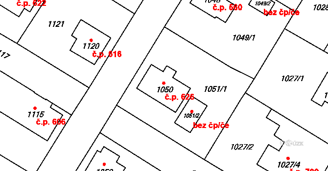 Kosmonosy 626 na parcele st. 1050 v KÚ Kosmonosy, Katastrální mapa