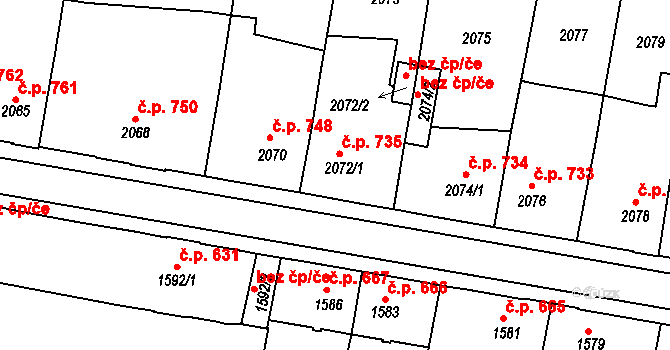 Tachov 735 na parcele st. 2072/1 v KÚ Tachov, Katastrální mapa