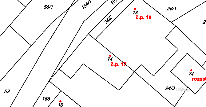 Olešnice 17, Bouzov na parcele st. 14 v KÚ Olešnice u Bouzova, Katastrální mapa