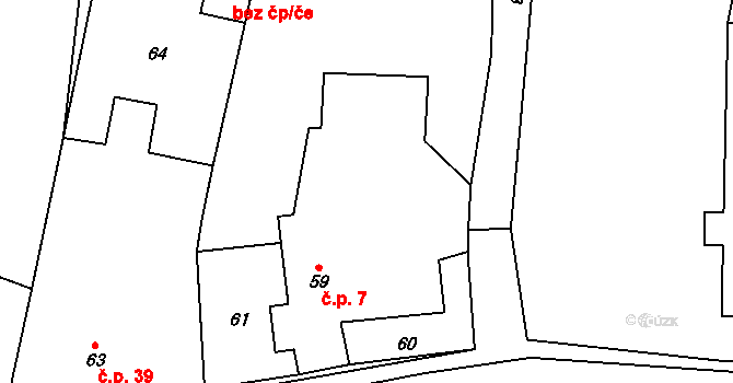 Olbramice 7 na parcele st. 59 v KÚ Olbramice u Vilémova, Katastrální mapa