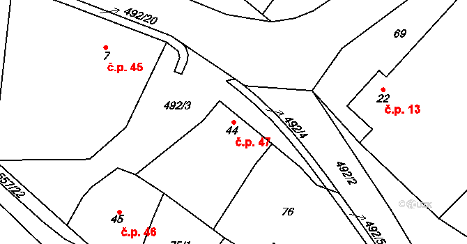 Třebovětice 47, Cerekvice nad Bystřicí na parcele st. 44 v KÚ Třebovětice, Katastrální mapa