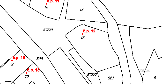 Teplá 12, Třebenice na parcele st. 15 v KÚ Teplá u Třebenic, Katastrální mapa