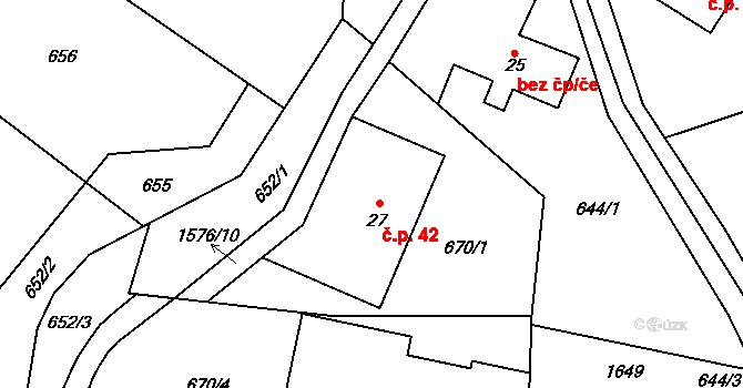 Bítouchov 42, Semily na parcele st. 27 v KÚ Bítouchov u Semil, Katastrální mapa