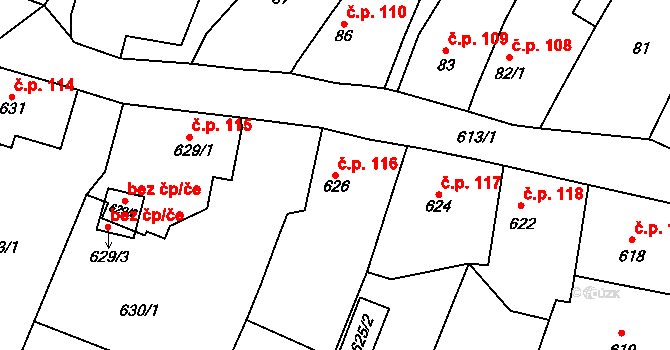 Jilemnice 116 na parcele st. 626 v KÚ Jilemnice, Katastrální mapa