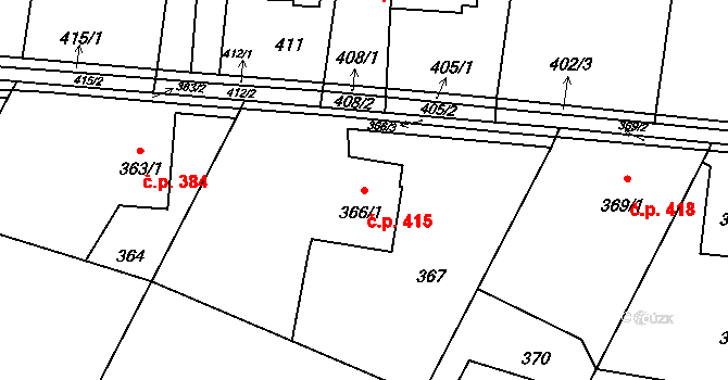Lutyně 415, Orlová na parcele st. 366/1 v KÚ Horní Lutyně, Katastrální mapa