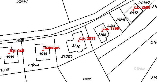 Rožnov pod Radhoštěm 2211 na parcele st. 3710 v KÚ Rožnov pod Radhoštěm, Katastrální mapa