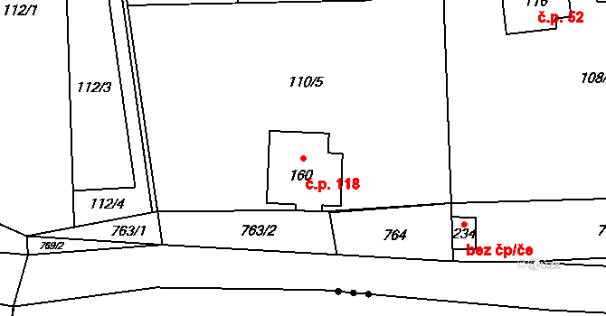 Ohrazenice 118 na parcele st. 160 v KÚ Ohrazenice u Jinec, Katastrální mapa