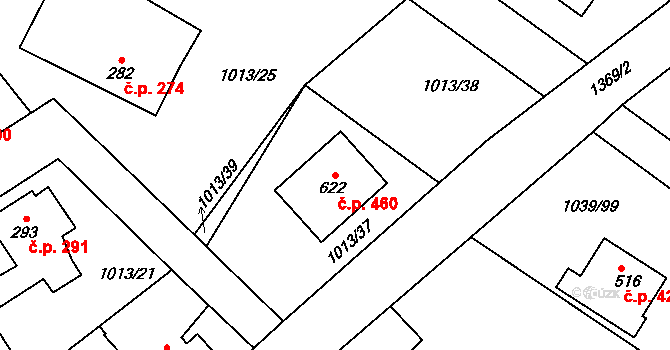 Stará Paka 460 na parcele st. 622 v KÚ Stará Paka, Katastrální mapa