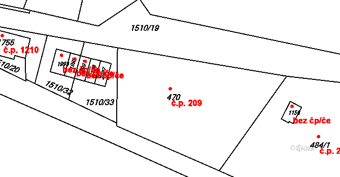 Prachatice II 209, Prachatice na parcele st. 470 v KÚ Prachatice, Katastrální mapa