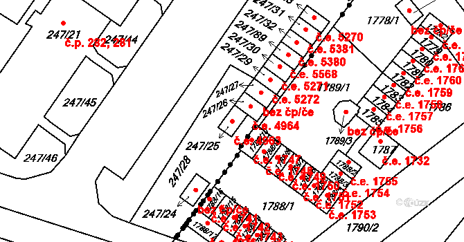 Všebořice 4963, Ústí nad Labem na parcele st. 247/25 v KÚ Všebořice, Katastrální mapa