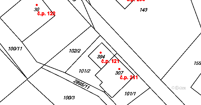 Kunčina 121 na parcele st. 394 v KÚ Kunčina, Katastrální mapa