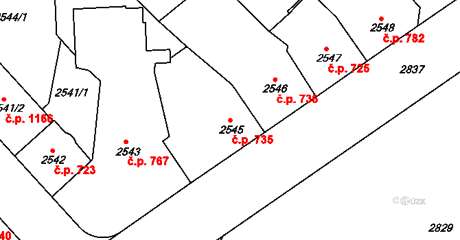 Střekov 735, Ústí nad Labem na parcele st. 2545 v KÚ Střekov, Katastrální mapa