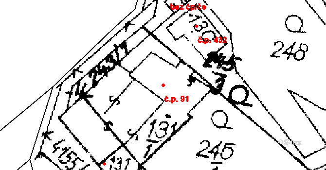 Dolní Dobrouč 91 na parcele st. 131/1 v KÚ Dolní Dobrouč, Katastrální mapa