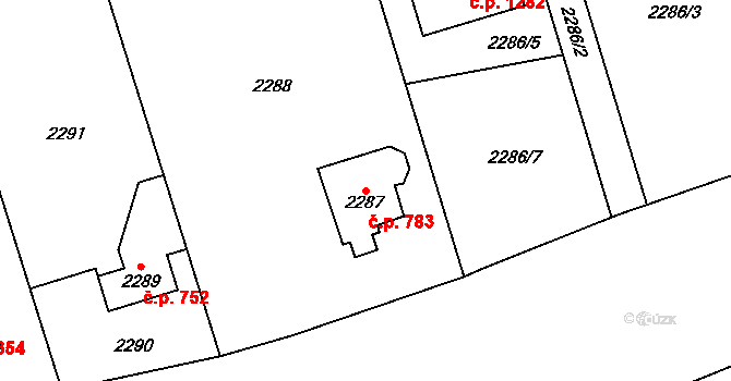 Žamberk 783 na parcele st. 2287 v KÚ Žamberk, Katastrální mapa