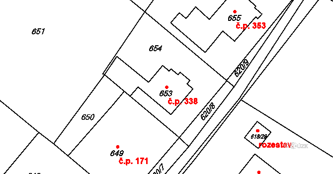 Petrovice u Karviné 338 na parcele st. 653 v KÚ Petrovice u Karviné, Katastrální mapa