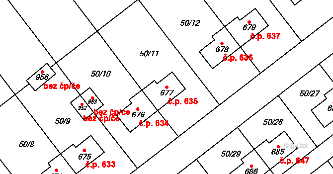 Kovářská 635 na parcele st. 677 v KÚ Kovářská, Katastrální mapa