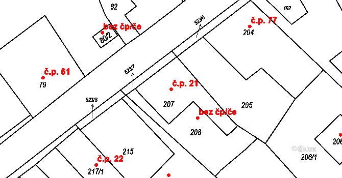 Vrbice 21, Bohumín na parcele st. 207 v KÚ Vrbice nad Odrou, Katastrální mapa