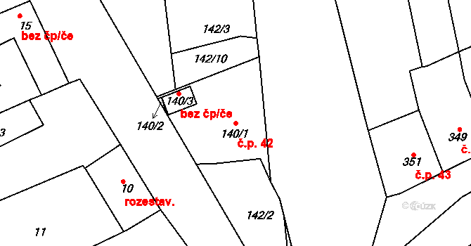 Holásky 42, Brno na parcele st. 140/1 v KÚ Holásky, Katastrální mapa