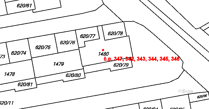Medlánky 342,343,344,345,346,, Brno na parcele st. 1480 v KÚ Medlánky, Katastrální mapa