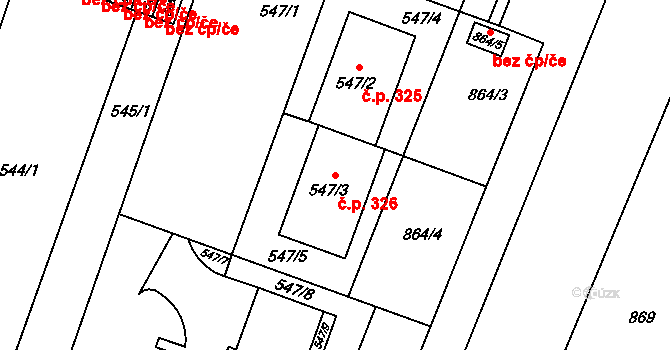 Lipůvka 326 na parcele st. 547/3 v KÚ Lipůvka, Katastrální mapa