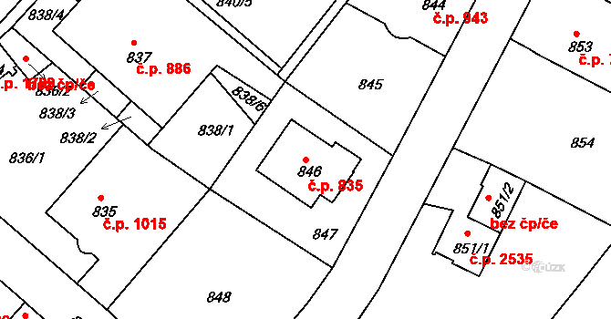 Tábor 835 na parcele st. 846 v KÚ Tábor, Katastrální mapa