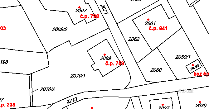 Smržovka 759 na parcele st. 2069 v KÚ Smržovka, Katastrální mapa