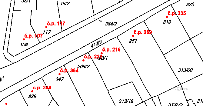 Černčice 216 na parcele st. 190/1 v KÚ Černčice u Loun, Katastrální mapa