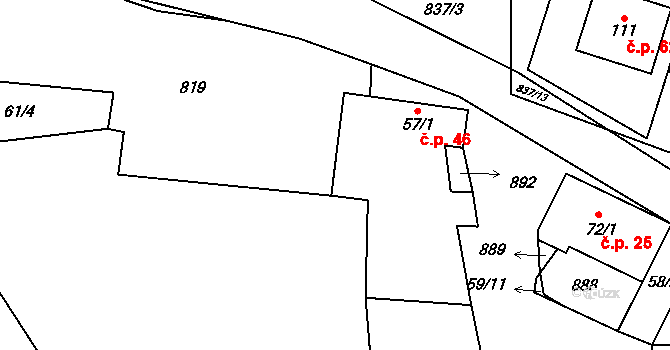 Svépravice 46 na parcele st. 57/1 v KÚ Svépravice, Katastrální mapa