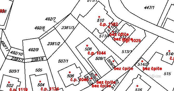 Trnovany 1044, Teplice na parcele st. 508 v KÚ Teplice-Trnovany, Katastrální mapa