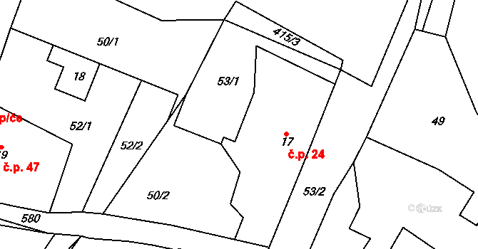 Komora 24, Holčovice na parcele st. 17 v KÚ Komora, Katastrální mapa