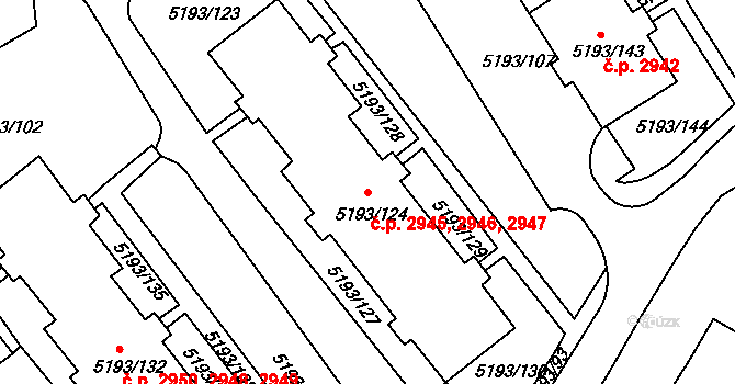 Frýdek 2945,2946,2947, Frýdek-Místek na parcele st. 5193/124 v KÚ Frýdek, Katastrální mapa