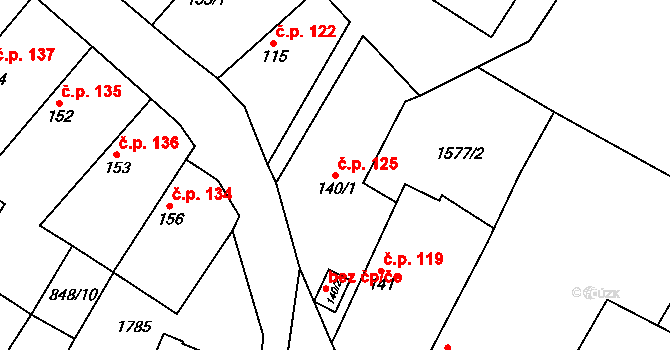 Čečelice 125 na parcele st. 140/1 v KÚ Čečelice, Katastrální mapa