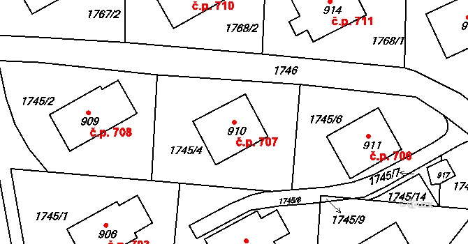 Česká Kamenice 707 na parcele st. 910 v KÚ Česká Kamenice, Katastrální mapa