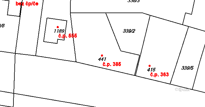 Blovice 385 na parcele st. 441 v KÚ Blovice, Katastrální mapa