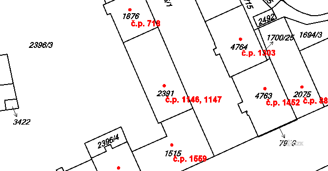 Cheb 1146,1147 na parcele st. 2391 v KÚ Cheb, Katastrální mapa