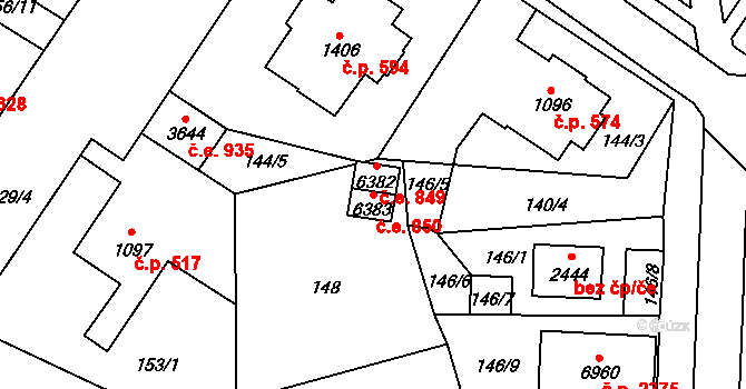 Cheb 850 na parcele st. 6383 v KÚ Cheb, Katastrální mapa