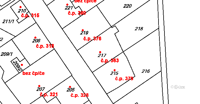 Svatava 363 na parcele st. 217 v KÚ Svatava, Katastrální mapa