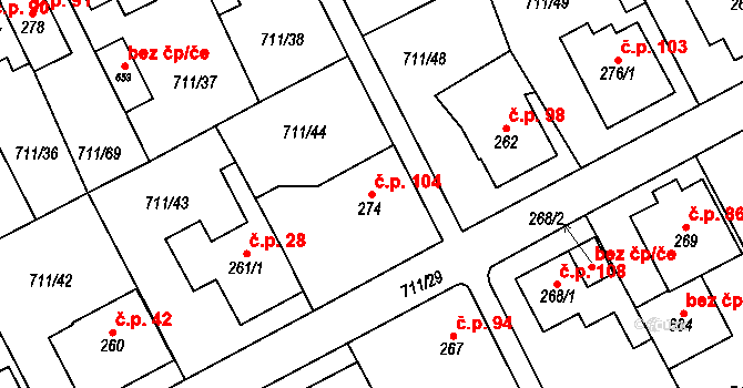Daliměřice 104, Turnov na parcele st. 274 v KÚ Daliměřice, Katastrální mapa