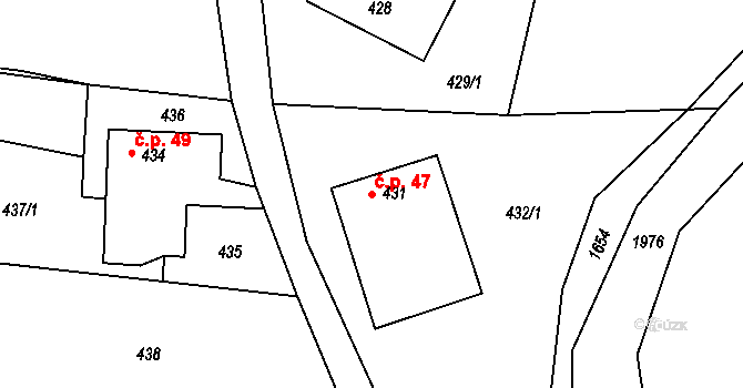 Tušť 47, Suchdol nad Lužnicí na parcele st. 431 v KÚ Tušť, Katastrální mapa