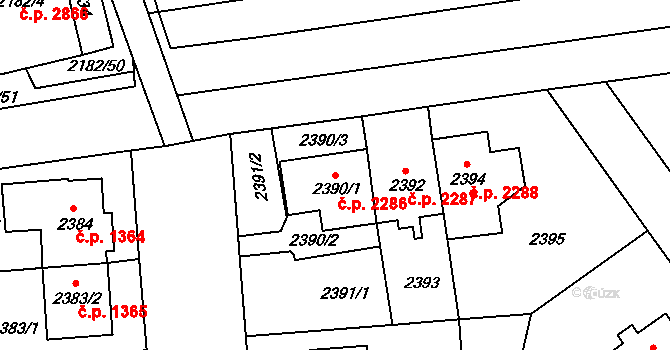 Žižkov 2286, Praha na parcele st. 2390/1 v KÚ Žižkov, Katastrální mapa